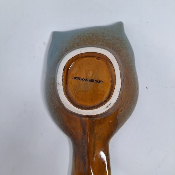 Retro Owl Spoon Rest Ceramic Light Blue/Brown Dishwasher Safe 10" - Picture 9 of 14